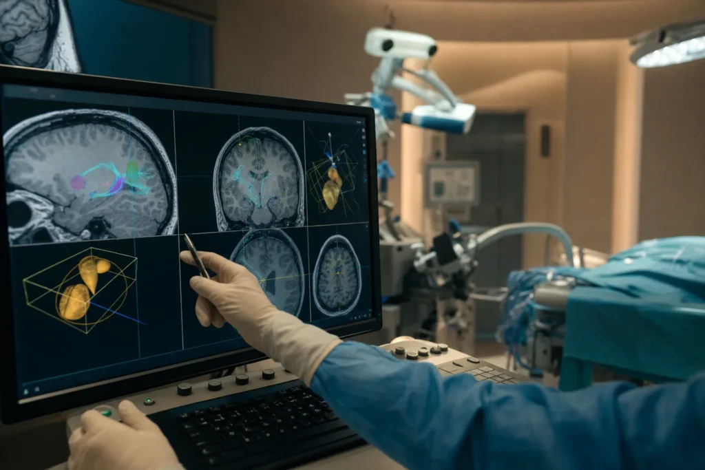 Epilepsy-surgery planning with brain mapping MRI and neuronavigation equipment.