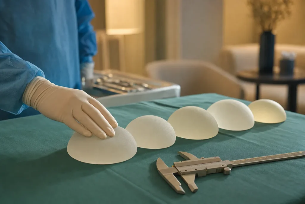 Implant sizers and callipers on a tray during reconstruction planning.