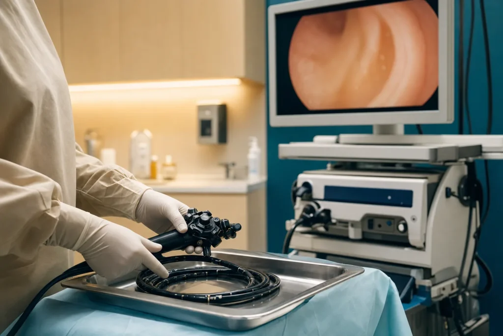 Magnifying endoscopy suite prepared for early-GI screening.