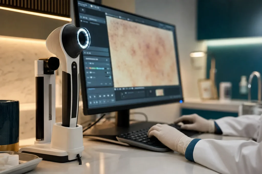 Dermoscopy imaging station for skin lesion assessment.