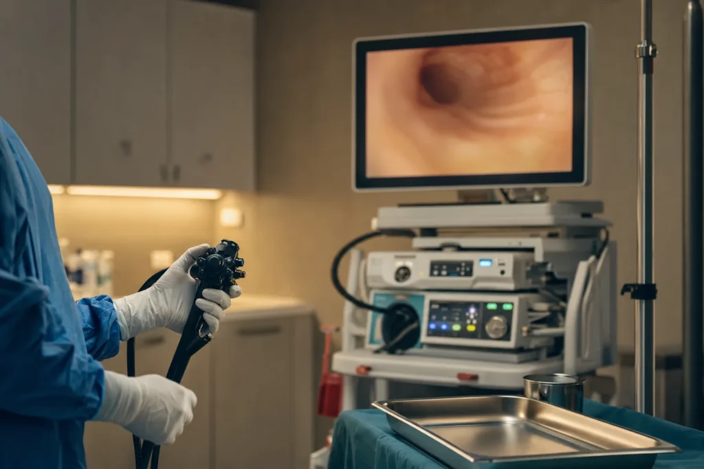 Upper-GI endoscopy suite prepared for a gastroscopy.