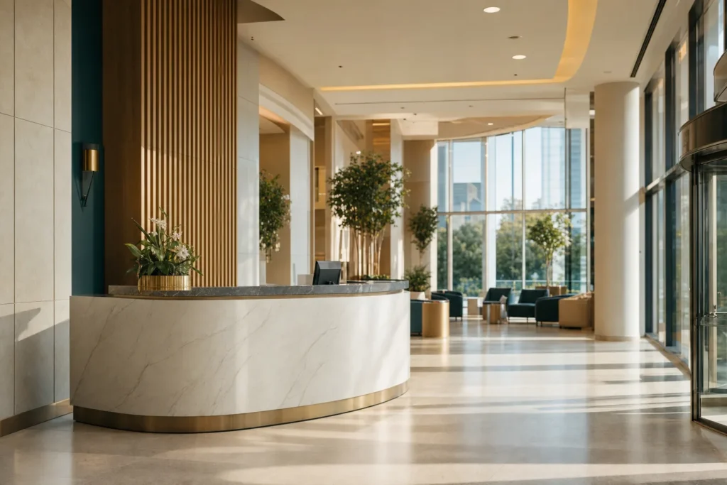 Bright modern premium hospital lobby symbolising the Liv Hospital partnership