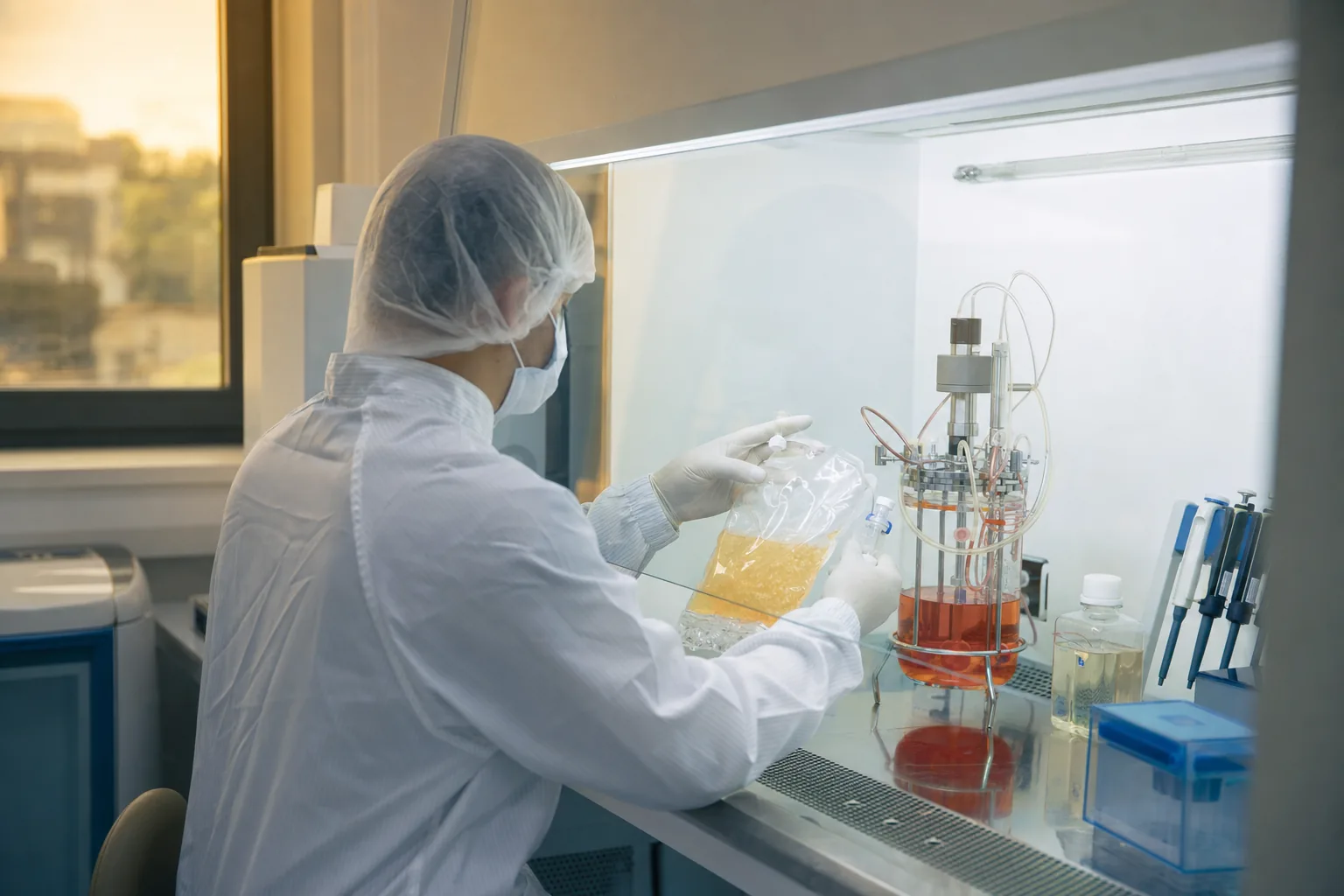 In a specialist laboratory, a patient’s own T-cells are re-engineered and grown into the final CAR T-cell product before being returned to the body.